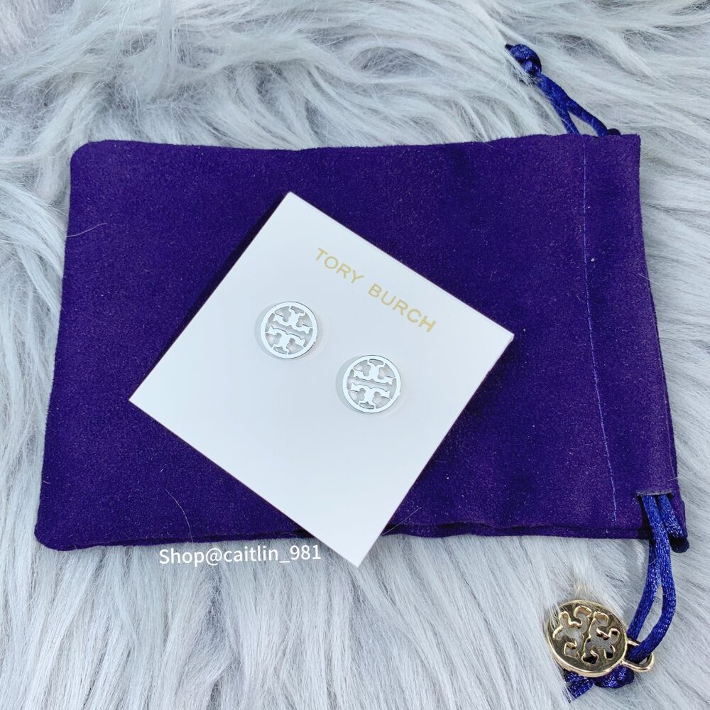 Tory Burch Women's Logo Circle-Stud Earrings - Tory Silver - Picture 2 of 5